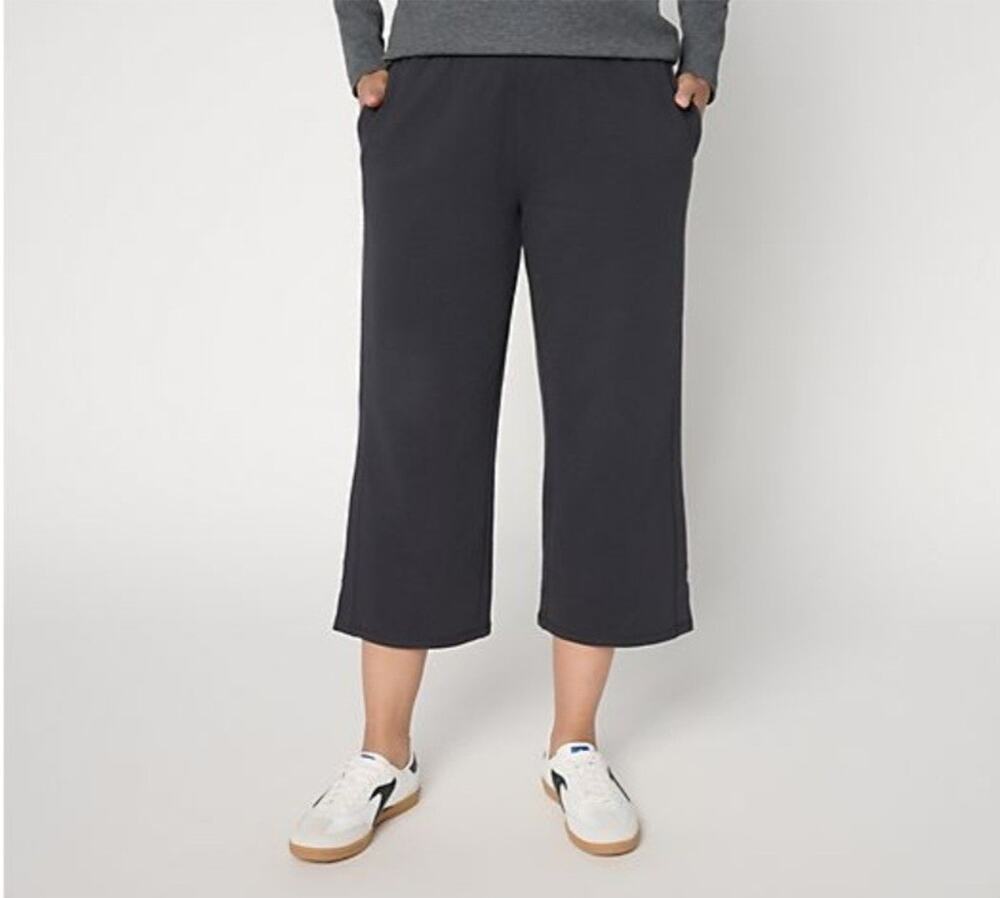 Anybody Petite XL Washed Black Cotton French Terry Cropped Pants A719094 EUC